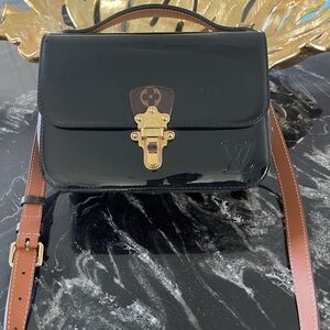 Louis Vuitton black patent leather handbag patent calfskin Cherrywood PM.